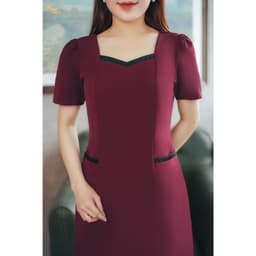 Thumbnail Đầm suông trung niên Cổ vuông tim tay ngắn màu Đỏ mận TTV Store thời trang nữ TTV1589 1