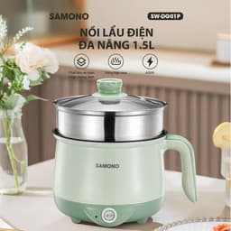 Thumbnail Nồi điện đa năng dung tích 1.5L Samono SW-DG01P phủ 2 lớp chống dính, công suất 600W, kèm xửng hấp inox 2
