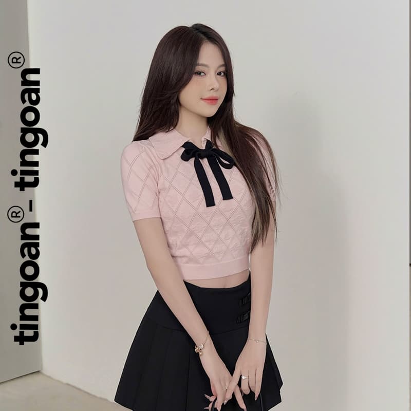 Ảnh TINGOAN® x SHOPEE- Áo len crop bề mặt len hoạ tiết quả trám buộc nơ YURI YURI TOP PHIÊN BẢN MỚI NHẤT T6/2024 (14/7) 2