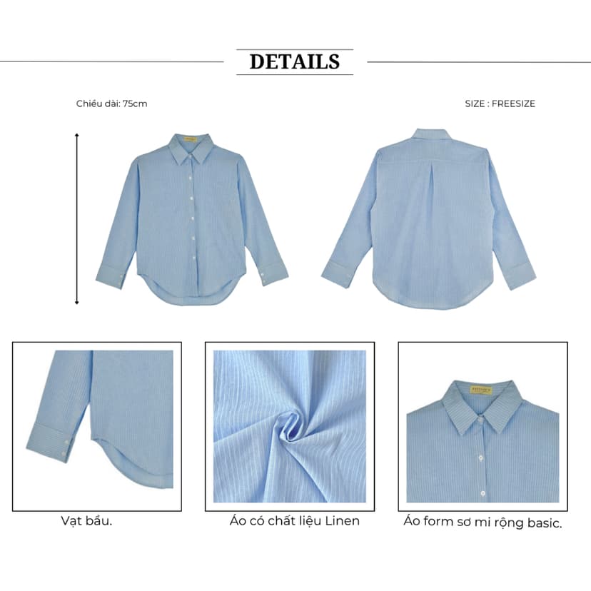Ảnh BBSTORE’S Áo Sơ Mi Linen Sọc Xanh Công Sở - A3280 3