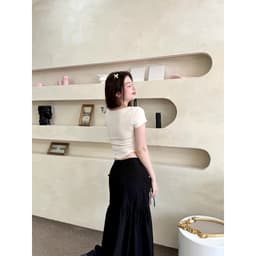 Thumbnail Áo Thun Nữ Cổ Vuông Vạt Đổ Tay Ngắn Ôm Sát Chất Thun Len Tăm Mát GAGO GA4909 4928 3