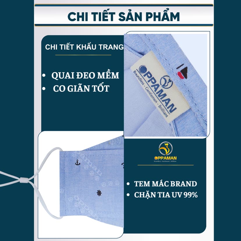 Ảnh Khẩu trang vải nam cao cấp cotton hàn quốc cao cấp chống tia uv đẹp nam mỏ neo xịn OKT2 OPPAMAN 4