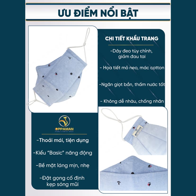 Ảnh Khẩu trang vải nam cao cấp cotton hàn quốc cao cấp chống tia uv đẹp nam mỏ neo xịn OKT2 OPPAMAN 3