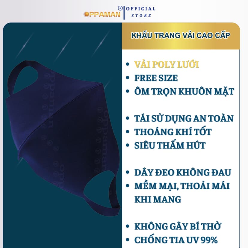 Ảnh Combo 5 Khẩu trang vải chống tia uv chống nắng vải poly vải su thoáng khí mịn OKT10 OPPAMAN 1