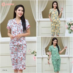 Thumbnail Bộ pijamas nữ SUNFLY chất lanh ht độc quyền dáng áo cộc quần ngố ST9178 2