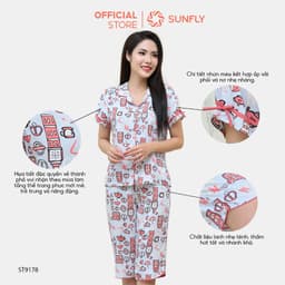 Thumbnail Bộ pijamas nữ SUNFLY chất lanh ht độc quyền dáng áo cộc quần ngố ST9178 1
