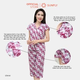 Thumbnail Bộ pijamas nữ SUNFLY chất lanh ht độc quyền dáng áo tay hến quần ngố ST9191 1