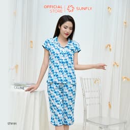 Thumbnail Bộ pijamas nữ SUNFLY chất lanh ht độc quyền dáng áo tay hến quần ngố ST9191 4
