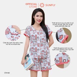 Thumbnail Bộ pijamas nữ SUNFLY chất lanh ht độc quyền dáng áo cộc quần sooc ST9180 1