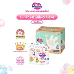 Thumbnail Thùng 2 Tã/bỉm dán Merries cộng miếng đủ size NB82/S76/M60 3