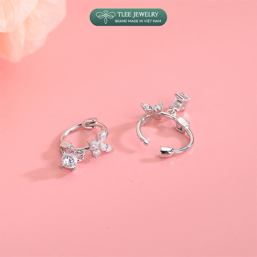 Ảnh Bông tai bạc nữ TLEE mẫu bông tròn tua hồ điệp đá TLEE JEWELRY B0339 3