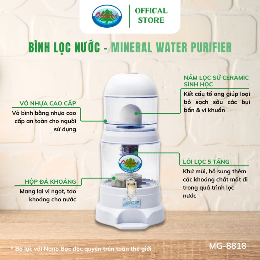 Ảnh Bình Lọc Nước Ohiama Mineral Water Purifier MG-8818 20 Lit - Nấm Sứ Ceramic và Lõi Lọc 5 Tầng 2