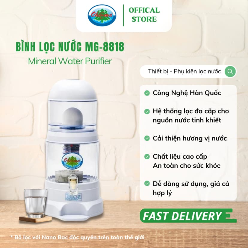 Ảnh Bình Lọc Nước Ohiama Mineral Water Purifier MG-8818 20 Lit - Nấm Sứ Ceramic và Lõi Lọc 5 Tầng 1