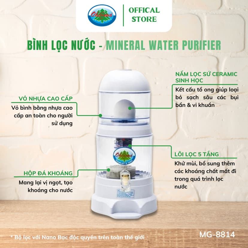 Ảnh Bình Lọc Nước Ohiama Mineral Water Purifier MG-8814 16 Lit - Nấm Sứ Ceramic và Lõi Lọc 5 Tầng 2