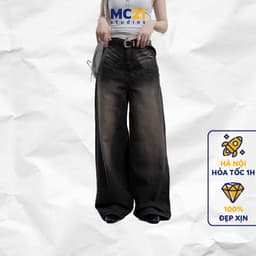 Thumbnail Quần jeans cạp trễ MC21.STUDIOS dáng dài ống suông rộng Unisex Ulzzang Streetwear Hàn Quốc Q4107 1