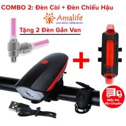 Thumbnail Combo Đèn Xe Đạp Thể Thao Siêu Sáng Có Còi Pin Sạc Chống Nước + Đèn Chiếu Hậu Cảnh Báo H02 TẶNG 2 ĐÈN GẮN VAN XE Amalife 1
