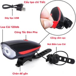 Thumbnail Combo Đèn Xe Đạp Thể Thao Siêu Sáng Có Còi Pin Sạc Chống Nước + Đèn Chiếu Hậu Cảnh Báo H02 TẶNG 2 ĐÈN GẮN VAN XE Amalife 2