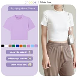 Thumbnail Áo phông baby tee nữ Choobe croptop cộc tay cổ cao basic ôm body vải cotton co giãn tốt A86 1