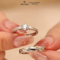Thumbnail Nhẫn đôi bạc nam nữ S925 HELINO Love at first sight đính đá cao cấp, tự chỉnh size ND01 2