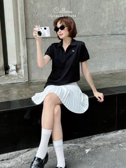 Thumbnail Áo thun cổ polo thêu nơ thời trang Callene (L2472) 1