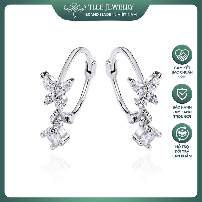 Ảnh Bông tai bạc nữ TLEE mẫu bông tròn tua hồ điệp đá TLEE JEWELRY B0339 1