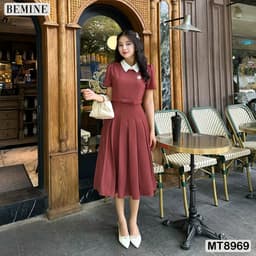Thumbnail Đầm thiết kế cổ sen eo đính nơ tùng xếp ly BEMINE MT8969 4