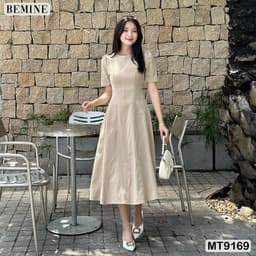 Thumbnail Đầm thiết kế cổ tròn dáng xòe dài BEMINE MT9169 2