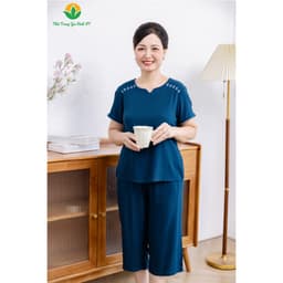 Thumbnail Bộ lanh tole  trung niên quần lửng áo cộc tay cổ thêu vai thời trang Việt Thắng - B26.2408 1