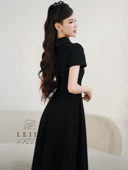 Thumbnail LEILA CLOSET | Đầm thiết kế Sanee đen cổ Đức khoét ngực, tùng xoè dài có túi, dây belt tôn dáng 2
