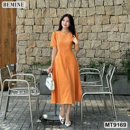 Thumbnail Đầm thiết kế cổ tròn dáng xòe dài BEMINE MT9169 3