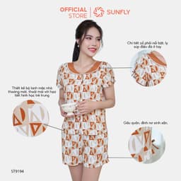Thumbnail Bộ pijamas nữ SUNFLY chất lanh lụa ht dáng áo cộc quần sooc ST9194 1