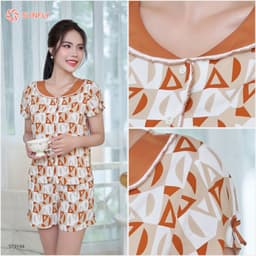 Thumbnail Bộ pijamas nữ SUNFLY chất lanh lụa ht dáng áo cộc quần sooc ST9194 3