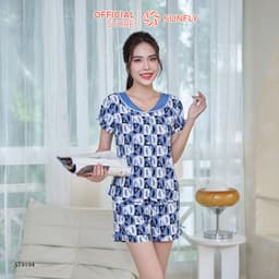 Thumbnail Bộ pijamas nữ SUNFLY chất lanh lụa ht dáng áo cộc quần sooc ST9194 4