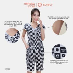 Thumbnail Bộ pijamas nữ SUNFLY chất lanh lụa ht dáng áo tay hến quần trên gối ST9195 1