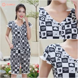 Thumbnail Bộ pijamas nữ SUNFLY chất lanh lụa ht dáng áo tay hến quần trên gối ST9195 3