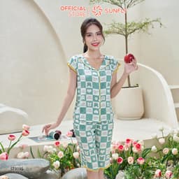 Thumbnail Bộ pijamas nữ SUNFLY chất lanh lụa ht dáng áo tay hến quần trên gối ST9195 4
