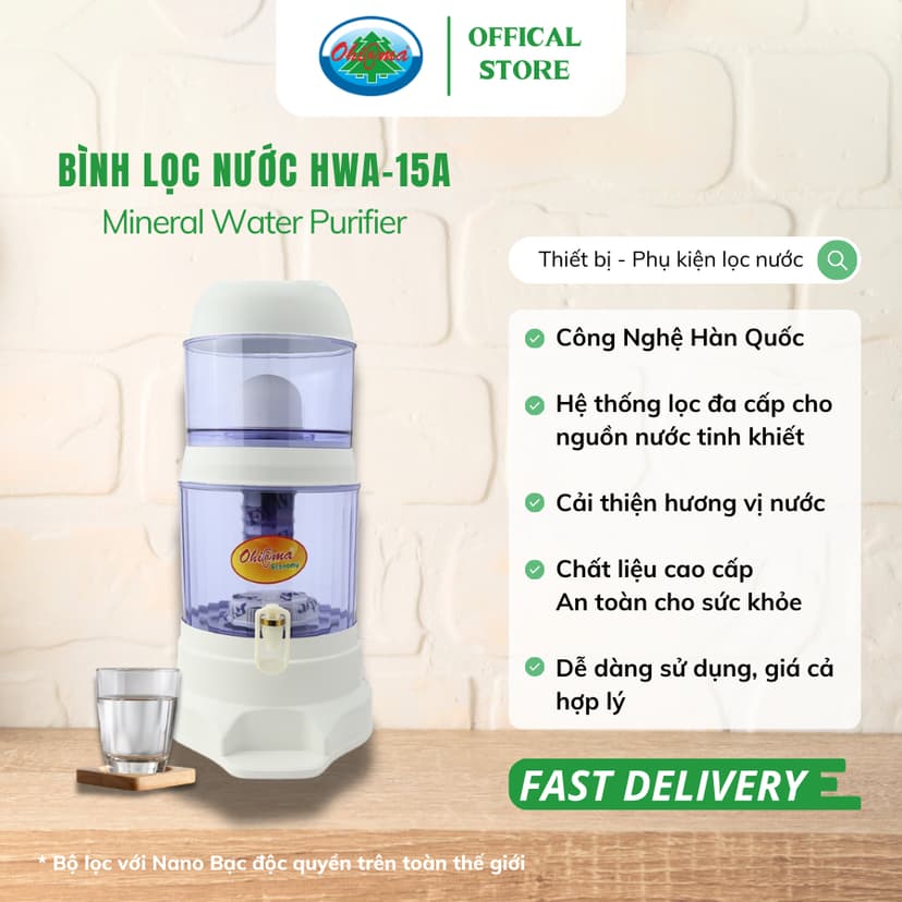 Ảnh Bình Lọc Nước Ohiama Mineral Water Purifier HMW-15A 15 Lit - Nấm Sứ Ceramic và Lõi Lọc 5 Tầng 1