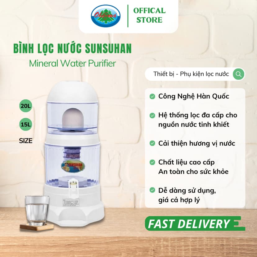 Ảnh Bình Lọc Nước Sunsuhan Mineral Water Purifier 15L - Nấm Sứ Ceramic và Lõi Lọc 5 Tầng | Ohiama 4