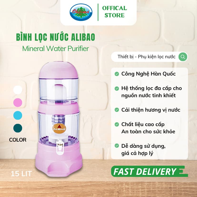Ảnh Bình Lọc Nước Uống Alibao Mineral Water Purifier 15L Nấm Sứ Ceramic và Lõi Lọc 5 Tầng | Ohiama 4