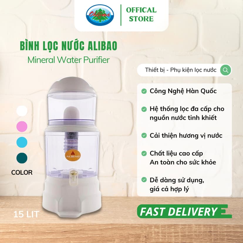 Ảnh Bình Lọc Nước Uống Alibao Mineral Water Purifier 15L Nấm Sứ Ceramic và Lõi Lọc 5 Tầng | Ohiama 1