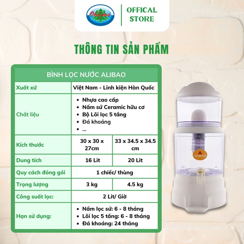 Ảnh Bình Lọc Nước Uống Alibao Mineral Water Purifier 15L Nấm Sứ Ceramic và Lõi Lọc 5 Tầng | Ohiama 2