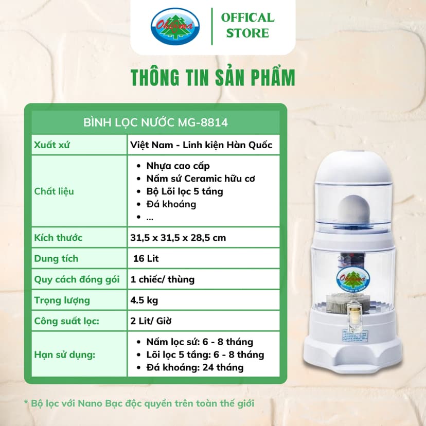 Ảnh Bình Lọc Nước Ohiama Mineral Water Purifier MG-8814 16 Lit - Nấm Sứ Ceramic và Lõi Lọc 5 Tầng 3