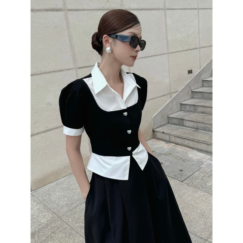 Ảnh BBSTORE’S Áo Kiểu Tay Ngắn Phối Sơ Mi Thanh Lịch - A3773A 4