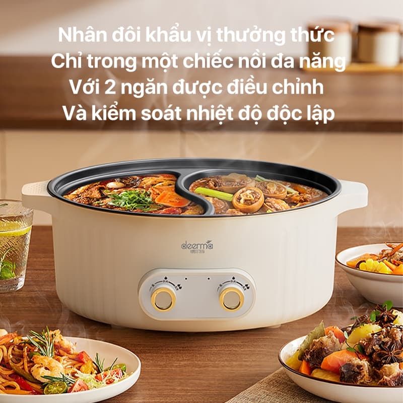 Ảnh Nồi lẩu điện đa năng 2 ngăn Deerma DG50W chống dính, dung tích lớn 6L công suất 2000W - Bảo hành 12 tháng 2