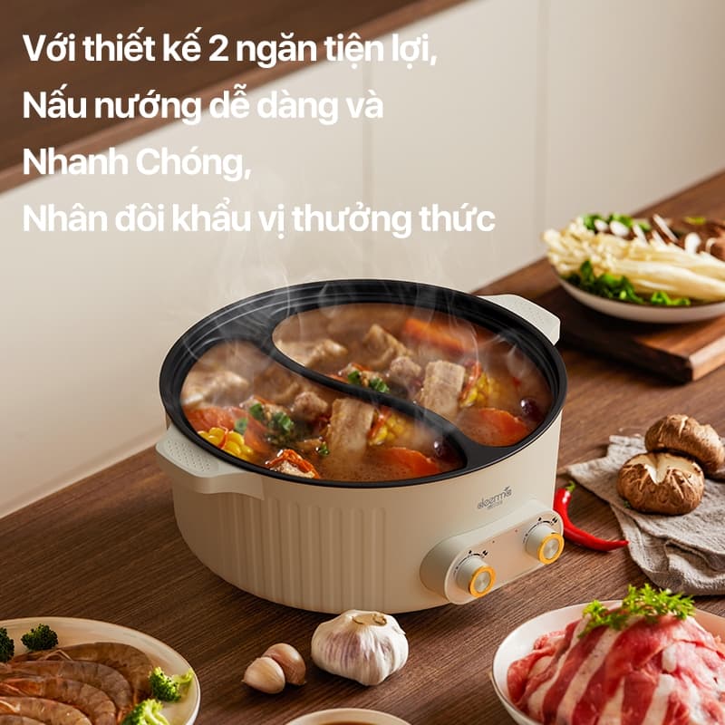 Ảnh Nồi lẩu điện đa năng 2 ngăn Deerma DG50W chống dính, dung tích lớn 6L công suất 2000W - Bảo hành 12 tháng 3