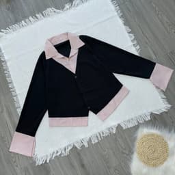Thumbnail Áo Sơ Mi Bigsize Nữ Kiểu Giả Hai Lớp Tay Dài Vải Xoa Kẻ Sọc Phối Nỉ Tăm Cá Tính 4