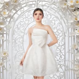 Thumbnail Đầm dự tiệc sang trọng MINA chất liệu gấm hoa nổi thiết kế hai dây dáng xoè đắp nơ ngực (CÓ ĐỆM NGỰC) MN126 1
