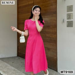 Thumbnail Đầm thiết kế cổ tròn dáng xòe dài BEMINE MT9169 4