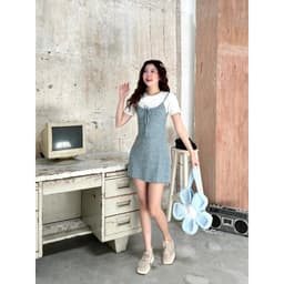 Thumbnail Đầm 2 Dây Ngắn Nhún Ngực Thắt Dây Thời Trang Hàn GAGO Brand Mix Match Phong Cách Chất Thun Len Tơ GG4851 2
