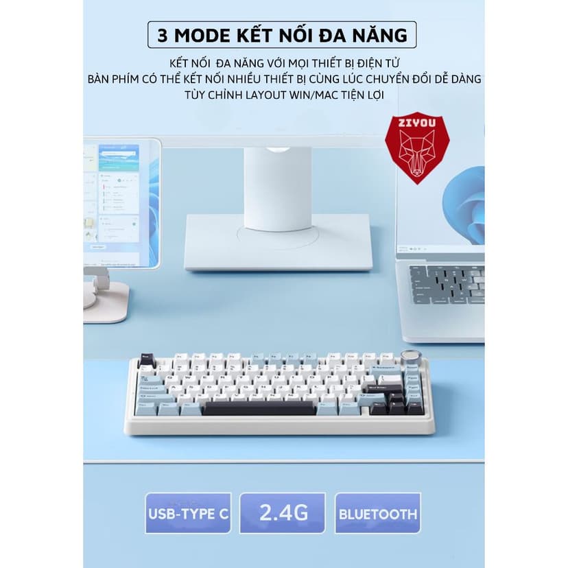 Ảnh Bàn Phím CƠ Bluetooth Ziyou AULA F75 Phiên Bản Mới PRO VIP V2 Led RGB Cho Máy Tính Laptop 3